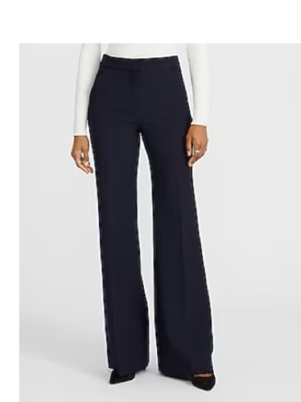 Express Studio Stretch High Waisted Flare Trouser - Navy Blue